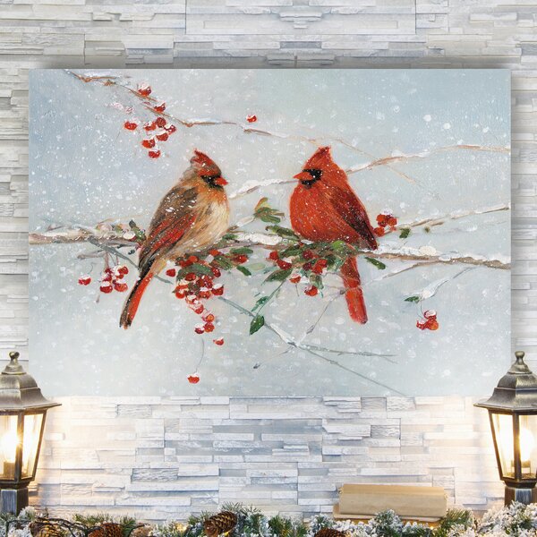 Cardinals in Winter Painting Print on Canvas